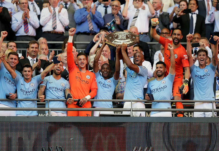 Manchester City players celebrates after winning the Community Shield against Chelsea