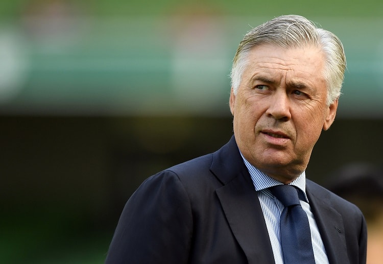 Napoli manager Carlo Ancelotti celebrates after his side sealed a 1-2 win during their Serie A opener with Lazio