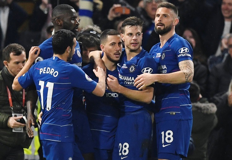 Chelsea celebrates after winning the London derby match in the Premier League match against West Ham