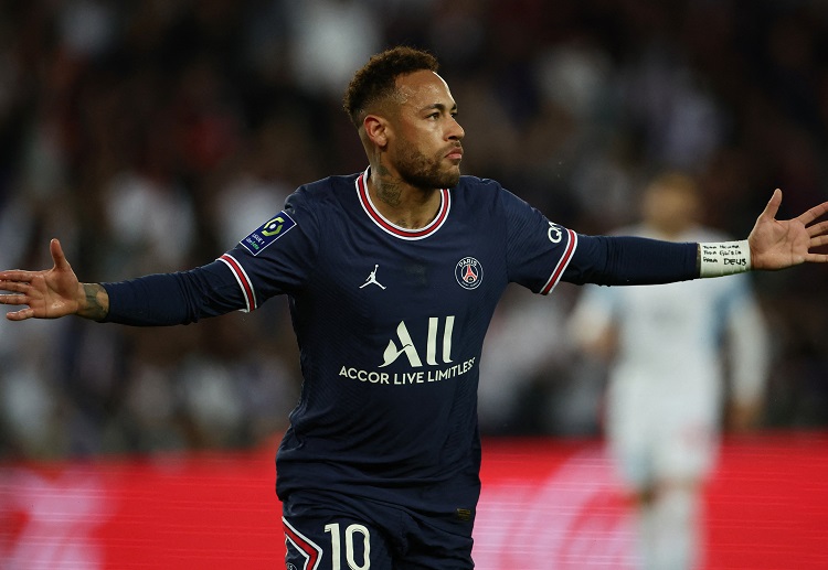 Paris Saint-Germain’s Neymar scored the opening goal in their Ligue 1 match against Marseille