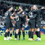 英超联赛 曼城在热刺的主场与对手战平，2比2的平局让他们与阿森纳的差距没有缩小